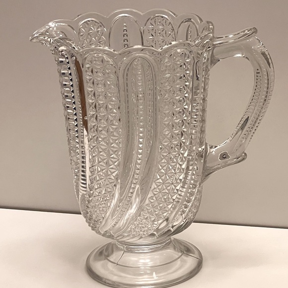 COPY - McKee Bros. Water Pitcher EAPG Feather & Swirl 48 Oz Doric Pattern Antiq… - Picture 1 of 8